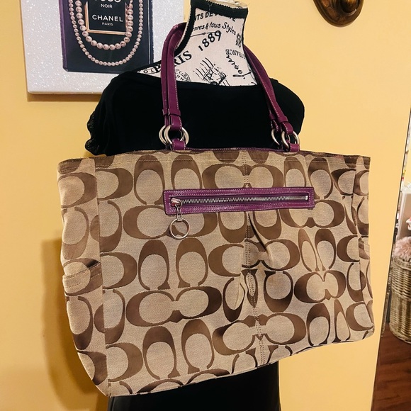Coach Tan and Purple Signature Tote main image 7